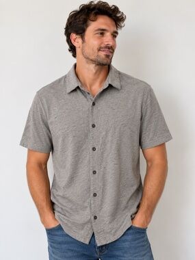 Banana Republic Men’s Linen Cotton Blend Short-Sleeve Button-Down Shirt